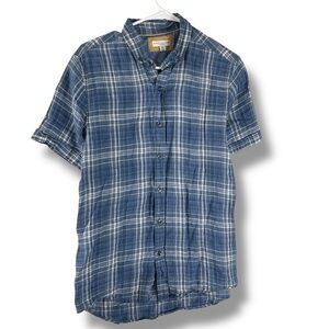 Singer and Sargent Shirt Mens M Medium Blue Plaid Spread Collar Cotton